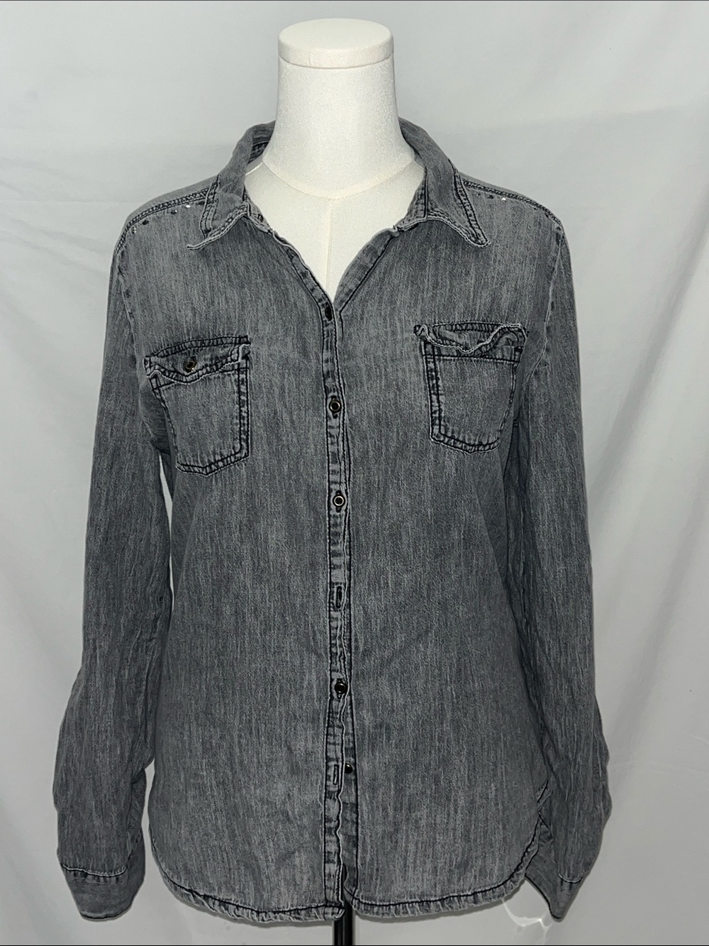 lei Gray Washed Denim Button-Down Shirt